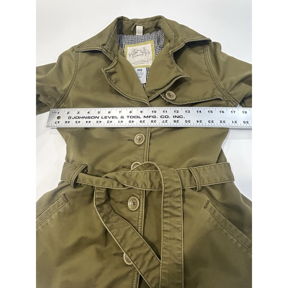 Levis Mid Length belted Trendy Fitted Trench Jacket Coat Olive Green Size Small - Picture 10 of 13